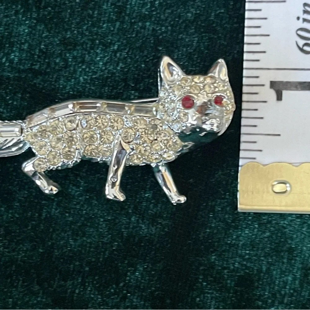 Silver Fox Brooch with Crystal Accents